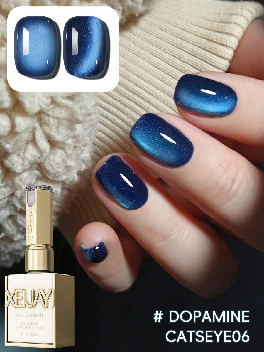 1PC Blue Cat Eye Gel Nail Polish, UV LED Curing, Long-Acting Fast Drying Nail Art Gel - Ideal Gift For Women For Spring And Summer - Màu xanh lam - Xem 1