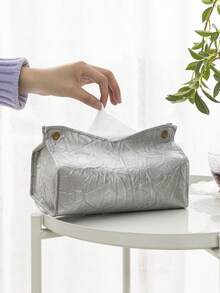 1 pieza Caja de pañuelos de color liso con pliegues, soporte vertical para rollo de papel de cocina para uso diario en dormitorio, sala de estar, comedor, baño, caja de pañuelos a prueba de agua, caja de pañuelos suave y creativa, apta para pañuelos de 21*11*7cm - Multicolor - Ver 5