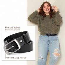 1pc Plus Size Women's Simple Solid Color Faux Leather Belt With Silver Buckle, Suitable For Matching Various Types Of Pants Casual Summer, School