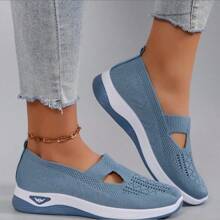 中老年女士透气软底一脚蹬布鞋，加大码 - 藍色 - 查看 3