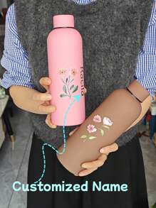 16oz High-Aesthetic American Style Small Mouth Stainless Steel Insulated Tumbler, Outdoor Portable Large Capacity Sports Water Bottle, Customized, 1pc