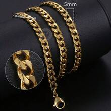 Trendsmax 3/5/7/9/11mm Gold Plated Stainless Steel Cuban Curb Chain Necklace, 16-30 Inches, For Mens Womens Link Jewelry 2025 New - Vàng 5mm - Xem 5