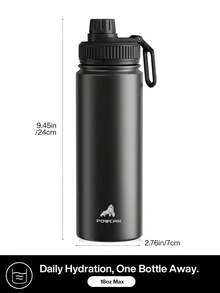 18盎司不锈钢保温运动水瓶，带吸管盖和提手，宽口双层防漏设计，保冷24小时，保温12小时 - 18oz黑色 - 查看 4