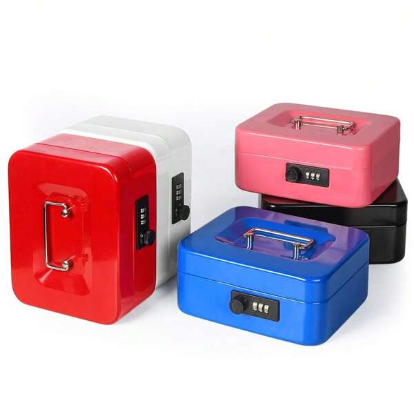 Medium-Sized Lock Box With Removable Coin Tray, Portable Metal Cash Box With Key Lock, Dual Layer Coin & Currency Organizer, Back To School