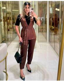 Women's Long Tailored Vest, Foreign Fashion, Belt, Formal Vest - Burgundy - View 4
