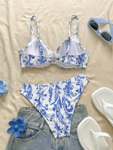 Women's 2 Pieces Summer Beach Floral Print Sexy Bikini Swimwear