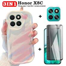 3 件套荣耀 X8C 手机壳 + 钢化玻璃屏幕保护膜 + 磨砂膜 + 奶油色心形图案手机壳 + 相机镜头膜，适用于荣耀 X8C - Honor X8C - 查看 6