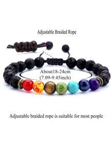 1 Stück Geflochtenes Seil Armband für Herren, 8mm Lavastein Perlen Chakra Armband, geflochtenes Seil Armband mit Naturstein, Yoga Armband, Meditation Schmuck