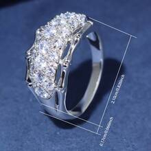 1 pieza Anillo de mujer de banda ancha brillante de plata S925 con detalles de bambú y Moissanita, elegante de lujo de alta gama, ideal para boda, fiesta, regalo del Día de la Madre