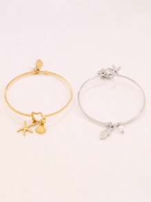 1pc Stainless Steel Ocean Starfish Conch Pendant Bangles Fashion Pearl Heart Pendant Open Bangle Cross Virgin Mary Charms Bangle Bracelet Jewelry