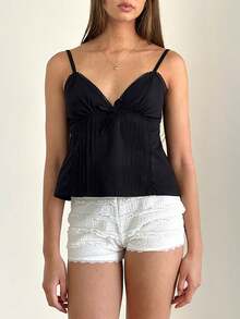 Women Y2k Crop Tank Top Low Cut Sleeveless Cami Top Sexy V Neck Spaghetti Strap Camisoles Summer Going Out Top - 黑色 - 查看 2