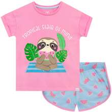 Harry Bear Animal Pyjamas | Girls Flamingo Sloth Panda Pug Pyjamas | Girls Shorts PJs - Pink - View 1