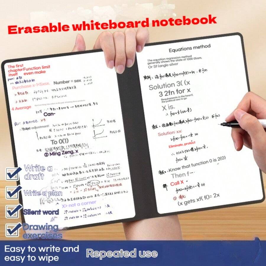 Whiteboard Notebook, A5, A4, Portable, Erasable, Desktop Memo, Message Board, Writing Board, Sketch Pad, Foldable, Handwriting Board, Suitable For Students, Office Workers, Teachers, Business People, Housewives, Designers, Creative Workers, Classroom, Office, Home, Meeting Room, Study Room, Daily Learning, Office Work, Meeting Notes, Brainstorming