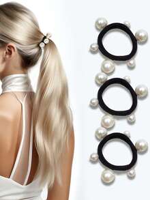 3Pcs/5Pcs/6Pcs Faux Pearl Decor Hair Tie, Hair Bobbles, Hair Band, Hair Accessories Scrunchies, Multifunctional Hair Styling Tools, Elegant Elastic Rubber Band, Elastic Hair Bands For Women, Suitable For Bun & Ponytail, Won't Damage Hair, Reusable, For Daily Wear, Casual, Party, Work, School, Dating, Travel, Gifts For Mom, Friends, Couples, Classmates