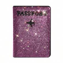 Rhinestone RFID Blocking Passport Holder Leather Travel Wallet Pouch, Multi-Color