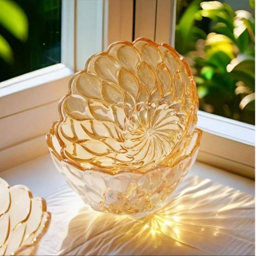 1 pieza Tazón de ensalada de vidrio con estampado floral, 400 ml Tazón transparente, Apto para ensalada, café, leche, postre, fruta, dulces, pasteles, aperitivos del hogar, condimentos, utensilios de cocina