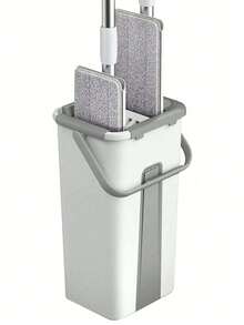 免提平板拖把和水桶套装，适用于专业家庭地板清洁系统，配有可水洗超细纤维垫，适用于硬木魔术拖把免提平板拖把和水桶套装清洁拖把超细纤维拖把家庭厨房清洁工具 1 套，家用清洁拖把和水桶套装