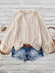 Women's Single Breasted Long Sleeve V-Neck Blouse, Loose Fit Versatile Elegant Shirt