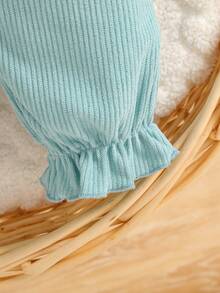 Baby Girls' Cute Ruffle Collar Flounce Bow Puff Sleeve Ruffle Hem Zipper Front Jumpsuit, Suitable For Everyday Outings In Spring And Autumn - Mint Green - View 7