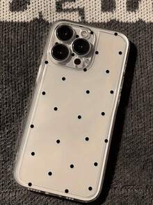 1pc Black Polka Dot Pattern Transparent Shockproof TPU Phone Case Suitable For IPhone 16, 15, 14, 13, 12, 11 Pro Max, A55/54/53/52/51, S25/24/23/22/21 Series