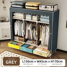 Solid Color Simple Wardrobe With Large Capacity, Drawer, Curtain Door, Sliding Track, Suitable For Bedroom, Rental House, Sturdy , Easy To Assemble - Multicolor - View 15