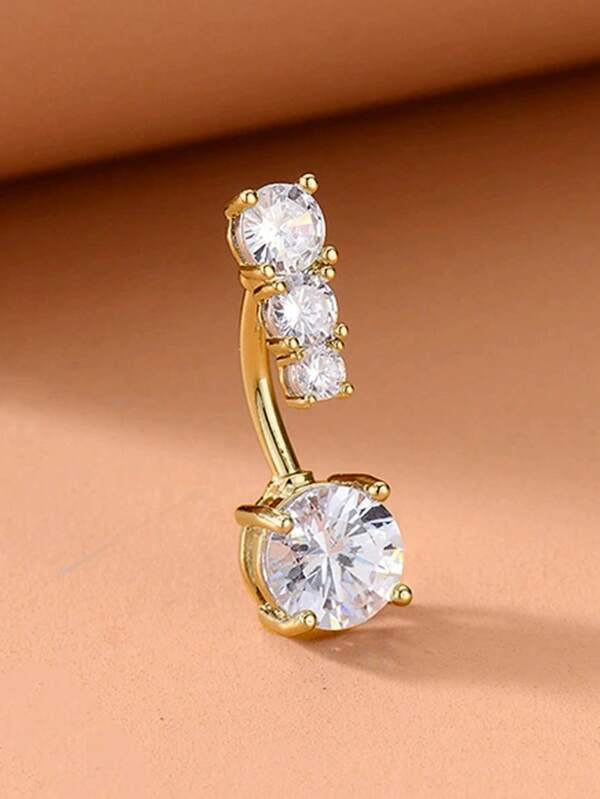 1 pieza Anillo de ombligo de cobre con micro-incrustación de circonita, joyería de piercing de ombligo de acero inoxidable para uso diario de mujeres