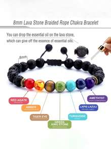 1 Stück Geflochtenes Seil Armband für Herren, 8mm Lavastein Perlen Chakra Armband, geflochtenes Seil Armband mit Naturstein, Yoga Armband, Meditation Schmuck