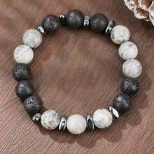 RINTOLER 1pc Bohemian Volcanic Stone & Bead Stackable Bracelet, Elastic, Suitable For Men Daily Wear, Travel, Gift - Multicolor - View 13
