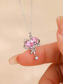 轻奢星球甜心项链女爱心锆石蝴蝶结吊坠纯银锁骨链情人节礼物