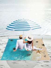 SHENG CHUN 1pc Personalized Ocean Animal Print Beach Blanket, Comes With Drawstring Carry Bag, Multiple Sizes, Suitable For Group Gatherings & Family Vacations, Essential For Beaches, Lawns, Foldable, Moisture-Proof, Waterproof, Non-Stick Sand, Outdoor Camping Mat, Portable Picnic Rug Summer Travel,Vacation Holiday Bathroom Decor Beach Essentials