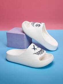 儿童泡沫拖鞋轻便防滑软底可爱卡通休闲家居凉鞋速干简约系带男女儿童沙滩人字拖 - 白色 - 查看 9