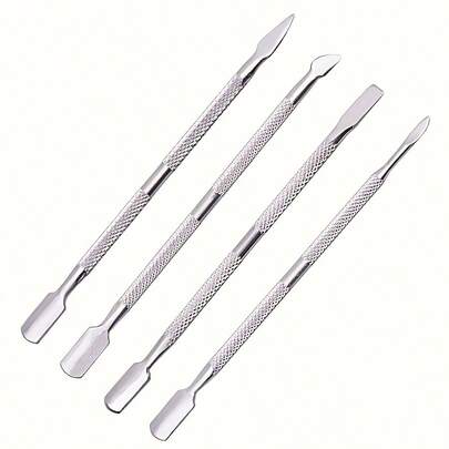 1 Set Of 4 Pieces Stainless Steel Dual-Head Manicure Tools, Used For Removing Cuticles, Cleaning And Nail Care