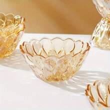 1 pieza Tazón de ensalada de vidrio con estampado floral, 400 ml Tazón transparente, Apto para ensalada, café, leche, postre, fruta, dulces, pasteles, aperitivos del hogar, condimentos, utensilios de cocina