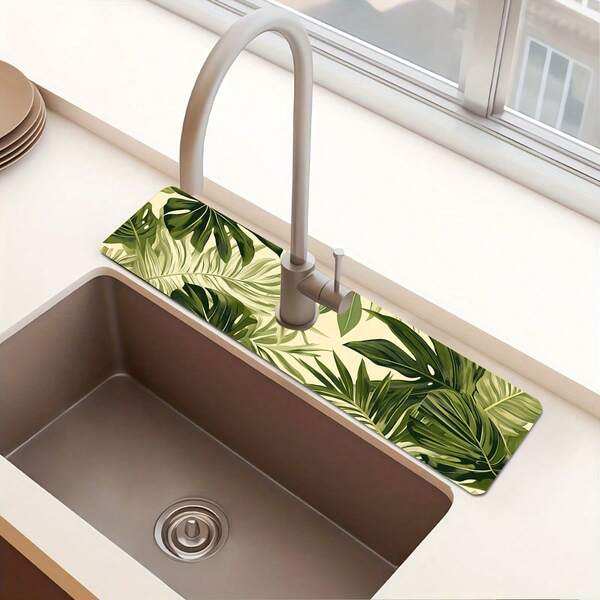 1 قطعة حصيرة تجفيف الأواني المطبوعة بطبعة الحصى الملونة، حصيرة مقاومة للرطوبة للمطبخ والحمام، حصيرة ماصة للحنفية في الحمام، ديكور مطبخ وطاولة للربيع والصيف، متوفرة كهدية