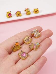 12 piezas de pendientes de dibujos animados lindos, joyería de colores de verano para niñas - Multicolor - Ver 5