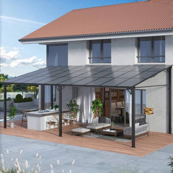 Broadfashion 12' X 20' Gazebo, Wall Mounted Gazebos Pergola, Aluminum Frame, Outdoor Patio Lean To Gazebo Awnings For Deck, Porch, Backyard And More