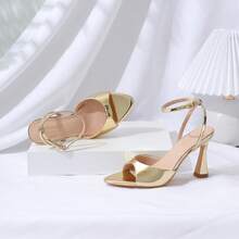 Susanny High Heels For Women Pointed Open Toe Strappy Chunky Block Heels Ankle Strap Stiletto Kitten Heeled Sandals Wedding Bridal Party Prom Sexy Dress Shoes - 金色 - 查看 9