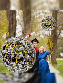 Globo Burbuja Cristal Decorativo Personalizado Con Stickers Pegatinas Mi Graduación Arreglo para Ceremonias de Graduación con Borlas de Papel Metálico GRUPO CARNAVALLIA - Dorado - Ver 7