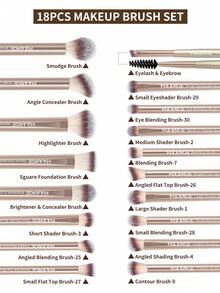 MAANGE 18Pcs Professional Aluminum Tube Eye Makeup Brushes With Velvet Bag,Soft Smudge Brush Concealer Brush Highlight Brush Foundation Brush Contour Brush Eyeshadow Brush Shadow Brush Blending Brush Eyebrow&Eyelash Brush,Makeup Tools With Soft Fiber And Skin Friendly For Easy Carrying,Brush For Travel,Gifts For Women&Girls - 金色 - 查看 3