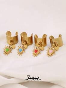 1pc Fashionable Stainless Steel Dripping Heart Pendant Ring, Wide Open Women's Ring, Jewelry Gift, Suitable For Daily Wear - Ring - View 4