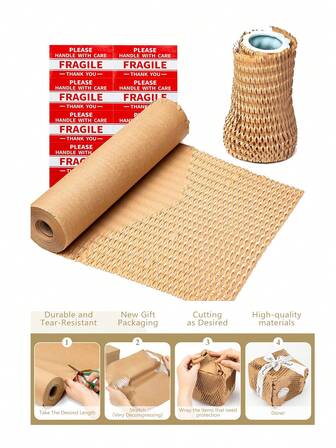 1 Pc Honeycomb Packing Paper, 11.8" X 16.4' And 11.8" X 32.8' And 11.8" X 96' Packing Paper Substitute Alternative For Bubble Cushioning Wrap For Moving Shipping Packaging, Moving Supplies Bubble Packing Wrap Protective Roll 80GSM For Halloween For Saints' Day For Christmas