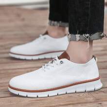 Men's Casual Sports Shoes, Fashion Walking Sneakers, Mesh Material, Business Oxford Shoes, Work Shoes, Lightweight Soft Sole Slip-On Shoes, Suitable For Hiking, Daily Wear, Fitness - Spring, Summer, Autumn - White - View 4