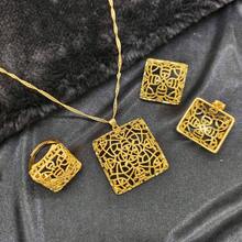 1 set colier, cercei și inel elegant de lux pentru femei, din aliaj de cupru, design auriu, non-Orientul Mijlociu, set de 3 piese, potrivit pentru orice ocazie, poate fi oferit cadou