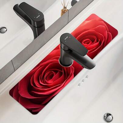 1 pièce Tapis de séchage de vaisselle à imprimé floral lumineux, tapis d'égouttage résistant à l'humidité pour cuisine et salle de bain, tapis absorbant pour robinet de salle de bain, décoration de cuisine et de table à manger, parfait pour les cadeaux de fête, peut être offert en cadeau