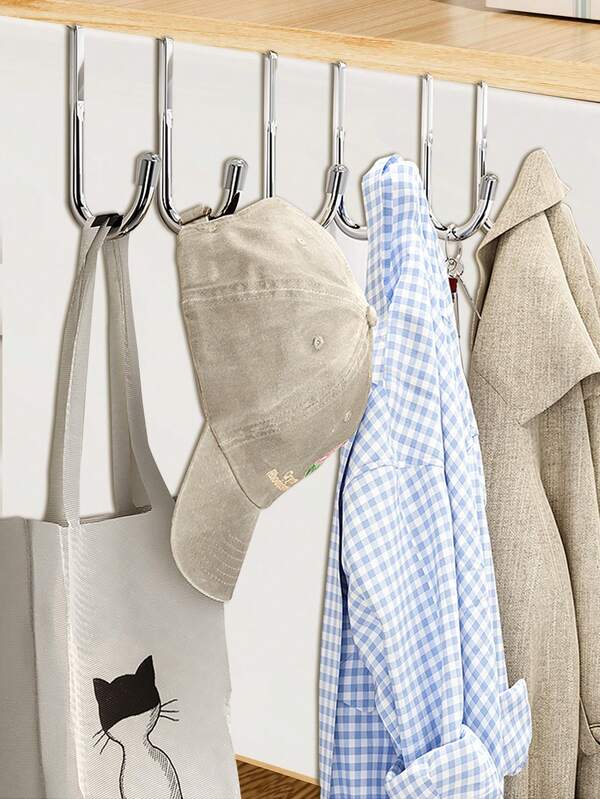 3pcs Stainless Steel Hanging Hooks, Suitable For Bedroom, Dining Room, Bathroom, Over The Door Storage Rack, Wall Mounted Coat Hooks