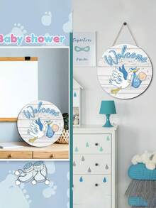2pcs - Blue Wooden Welcome Baby - Hanging Door Sign, Baby Gate Sign Gender Reveal Welcome Sign Hanging Wreath Round Rustic Wooden Farmhouse Decor Holiday Front Door Decorations, Room Decor And Room Decoration For Baby Shower Porch Party Supplies, Wooden Hanging Ornaments Flat Hanging Wooden Hanging Home Decor Hanging Sign Door Sign. (Approx. 11.81in) - Blue - View 5
