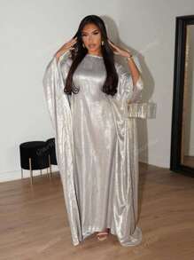 1 pieza Nuevo vestido abaya holgado de satén brillante para mujer, elegante vestido musulmán de manga larga para fiestas, cumpleaños, Kaftán modesto