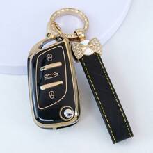 1 pièce Nouveau étui à clé de voiture pliable en TPU avec porte-clés, coque de couverture pour Citroën C1, C2, C3, C4, C5, Peugeot 306, 307, 407, 408, 807, DS, DS3, DS4, DS5, DS6, Berlingo 2/3 boutons. Sac à clés à la mode et convient aux filles.