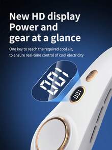 1pc USB Charging With 5-Speed Adjustable Long Range Neck Fan, To Keep Cool And Comfortable, Digital Display And Blade Free Hands Hanging Neck Air Conditioning, Suitable For Outdoor Camping, Office, Sports, Work