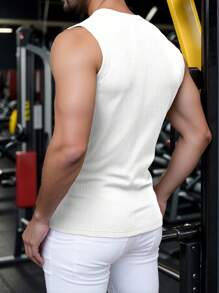 Mature Casual Men's Fashion Ribbed Textured Slim Fit Elastic Undershirt Tank Top